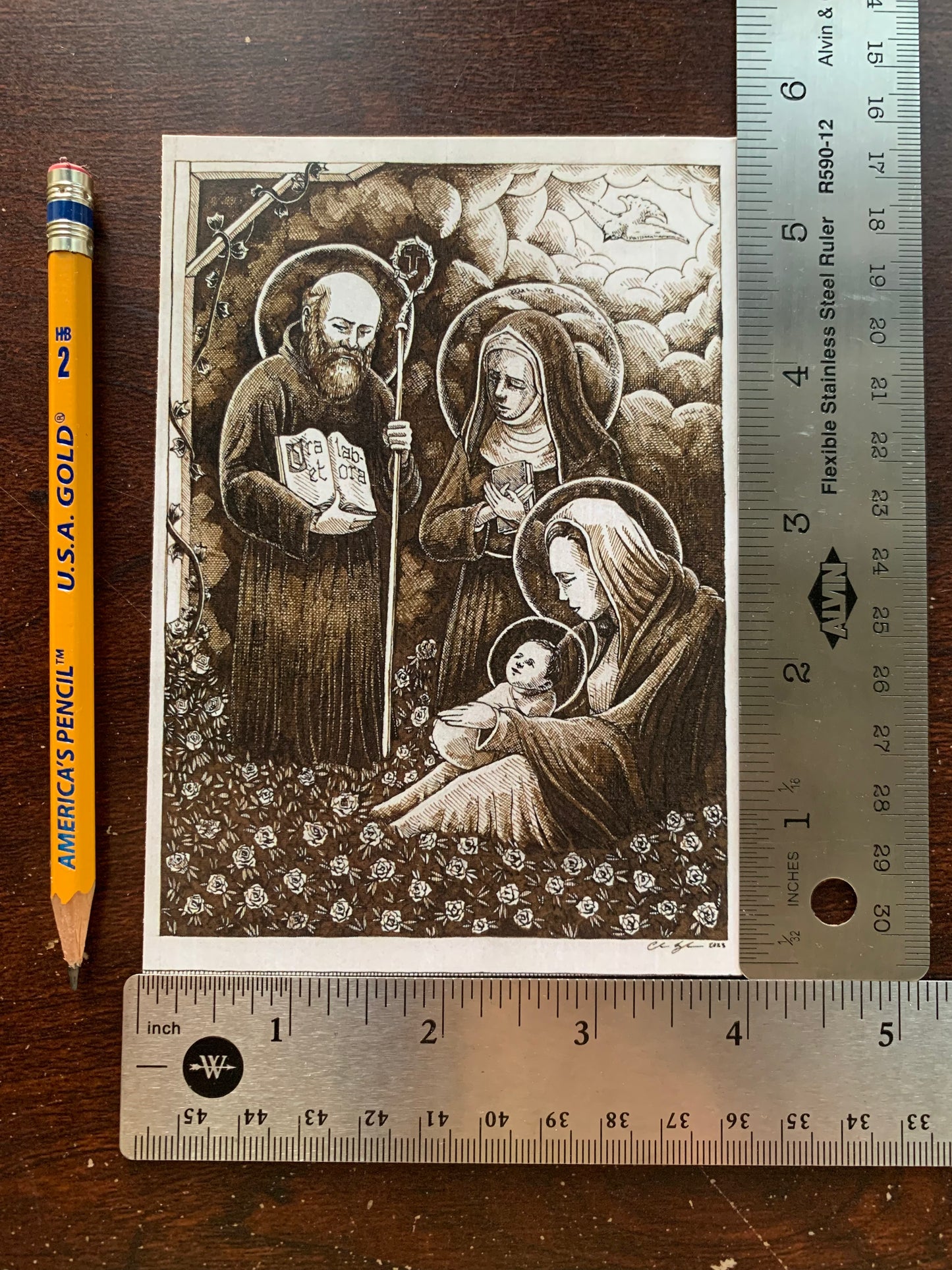Christmas Card (2023): Sts. Benedict and Scholastica before the Virgin and Child (Old Stock)