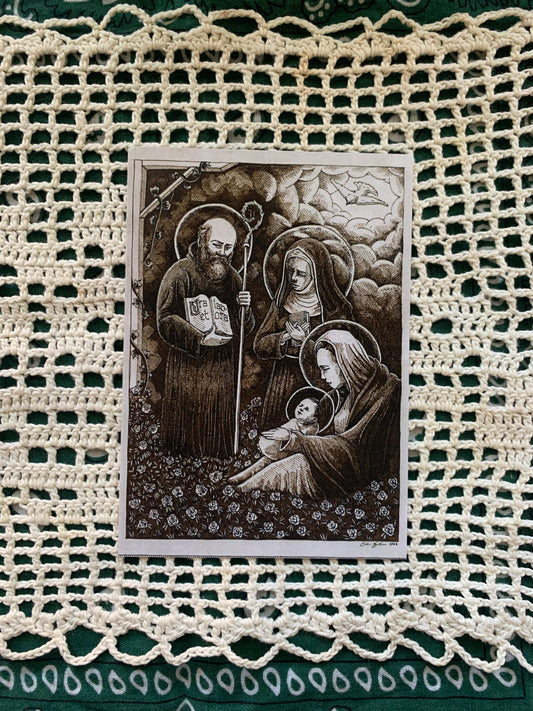 Christmas Card (2023): Sts. Benedict and Scholastica before the Virgin and Child