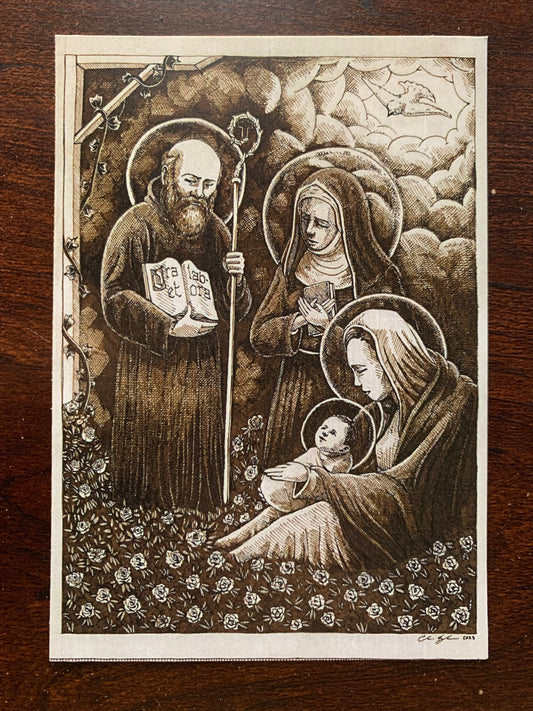 Christmas Card (2023): Sts. Benedict and Scholastica before the Virgin and Child (Old Stock)